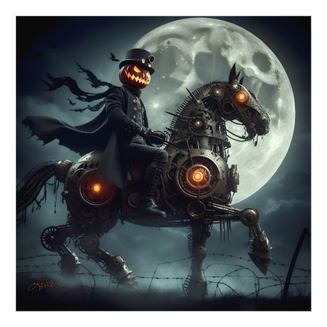 Halloween Steampunk Huvudlös Ryttare Fototryck (Framsidan)