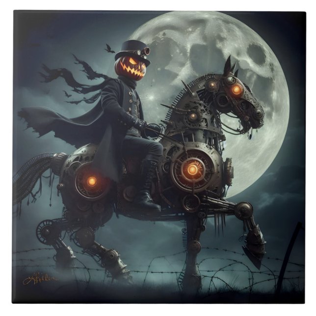 Halloween Steampunk Huvudlös Ryttare Kakelplatta (Framsidan)