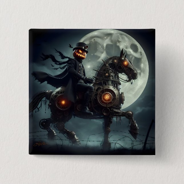 Halloween Steampunk Huvudlös Ryttare Knapp (Framsida)