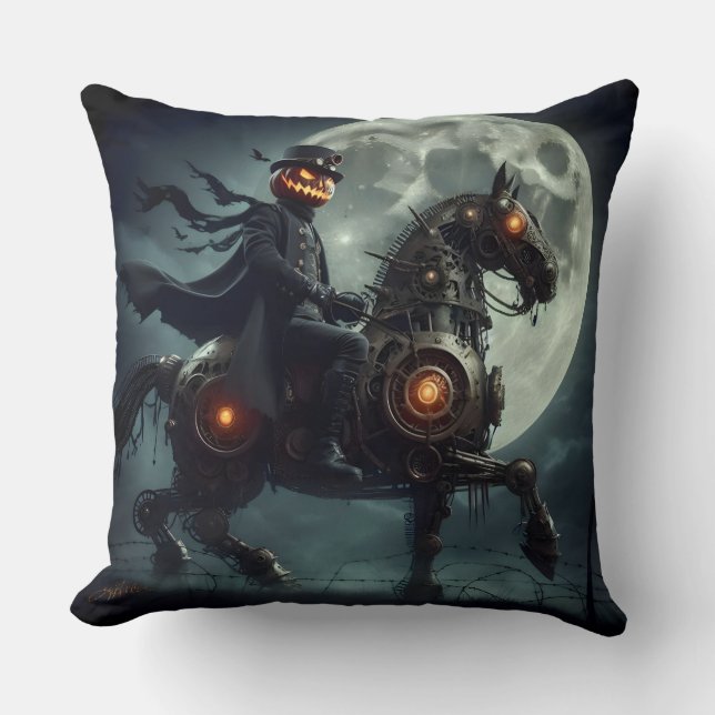 Halloween Steampunk Huvudlös Ryttare Kudde (Framsida)