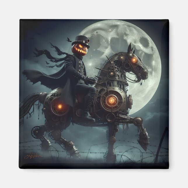 Halloween Steampunk Huvudlös Ryttare Magnet (Framsidan)