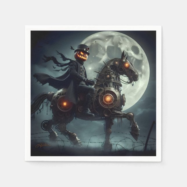 Halloween Steampunk Huvudlös Ryttare Pappersservett (Framsidan)