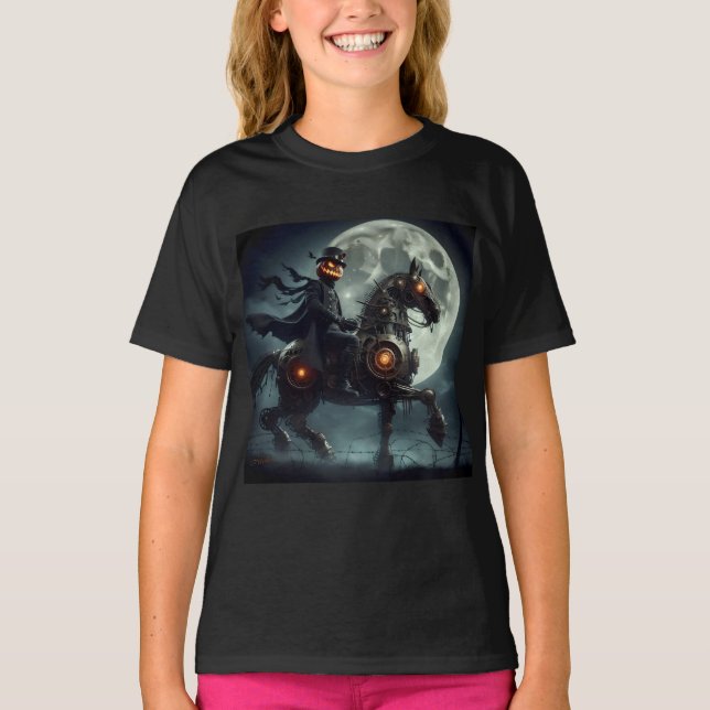 Halloween Steampunk Huvudlös Ryttare T Shirt (Framsida)