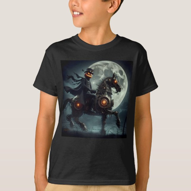 Halloween Steampunk Huvudlös Ryttare T Shirt (Framsida)