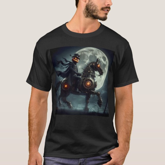 Halloween Steampunk Huvudlös Ryttare T Shirt (Framsida)
