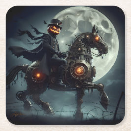 Halloween Steampunk Huvudlös Ryttare Underlägg Papper Kvadrat