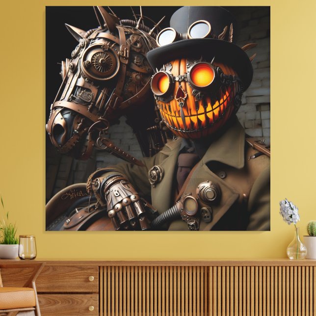Halloween Steampunk Jack-O-Lantern Horseman Canvastryck (Insitu (Vardagsrum))