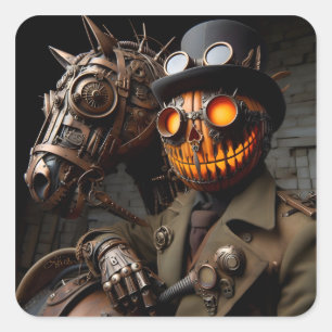 Halloween Steampunk Jack-O-Lantern Horseman Fyrkantigt Klistermärke