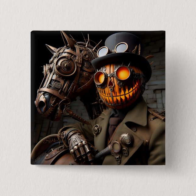 Halloween Steampunk Jack-O-Lantern Horseman Knapp (Framsida)