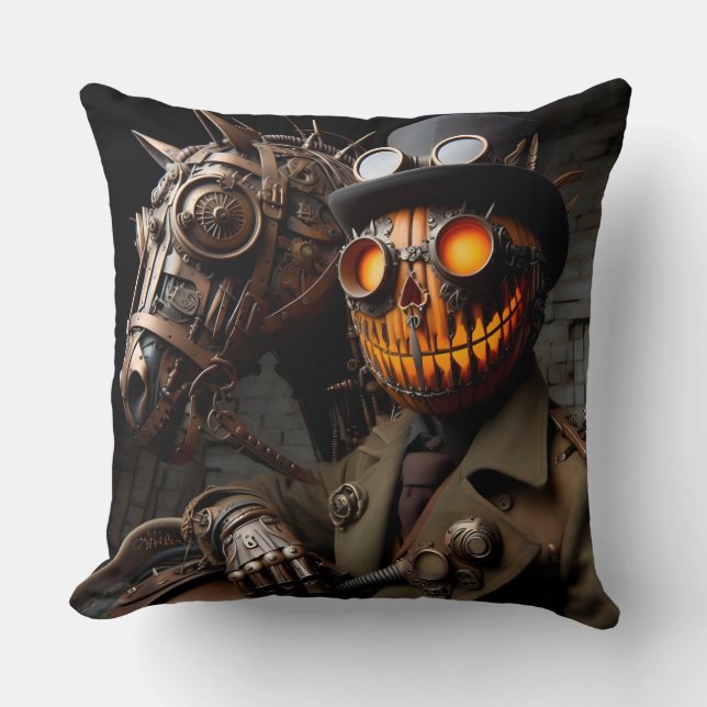 Halloween Steampunk Jack-O-Lantern Horseman Kudde (Framsida)