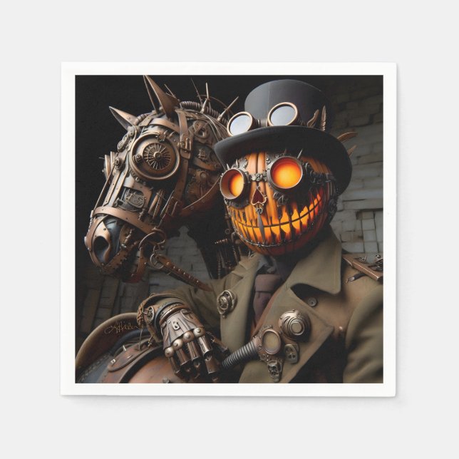 Halloween Steampunk Jack-O-Lantern Horseman Pappersservett (Framsidan)