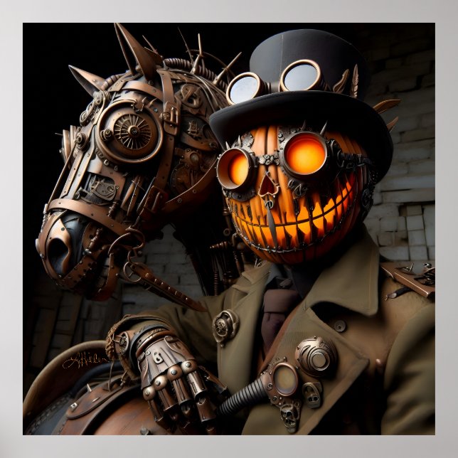 Halloween Steampunk Jack-O-Lantern Horseman Poster (Framsidan)