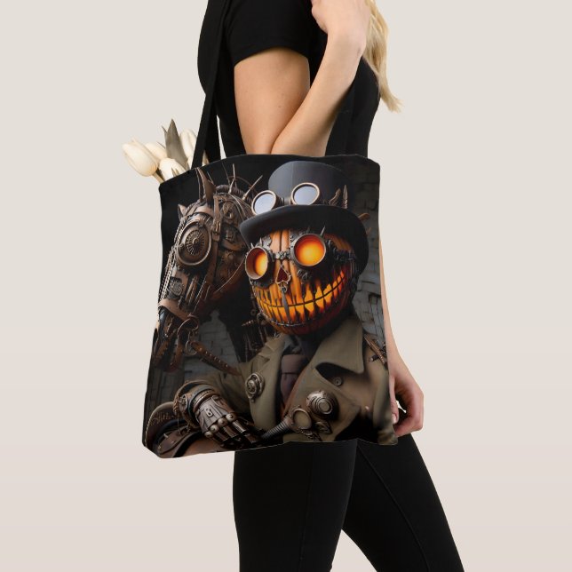 Halloween Steampunk Jack-O-Lantern Horseman Tygkasse (Närbild)
