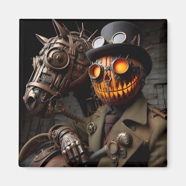 Halloween Steampunk Jack-O-Lantern Ryttare Magnet (Framsidan)