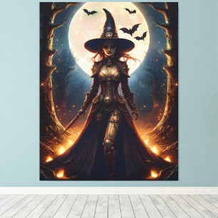 Halloween Steampunk Skogshäxa Canvastryck