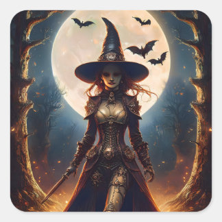 Halloween Steampunk Skogshäxa Fyrkantigt Klistermärke