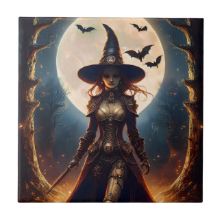 Halloween Steampunk Skogshäxa Kakelplatta