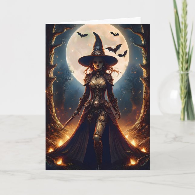 Halloween Steampunk Skogshäxa Kort (Framsida)