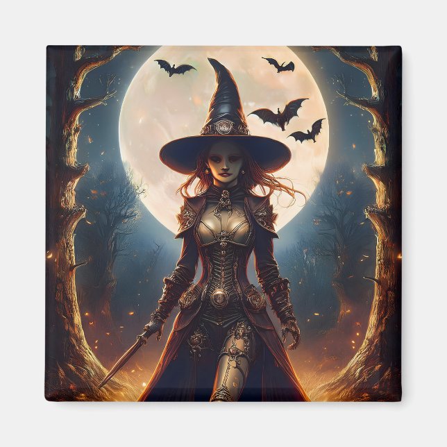 Halloween Steampunk Skogshäxa Magnet (Framsidan)
