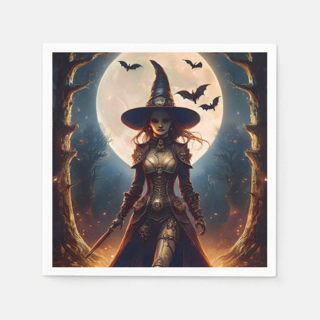 Halloween Steampunk Skogshäxa Pappersservett (Framsidan)