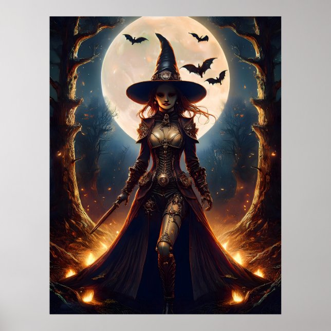 Halloween Steampunk Skogshäxa Poster (Framsidan)