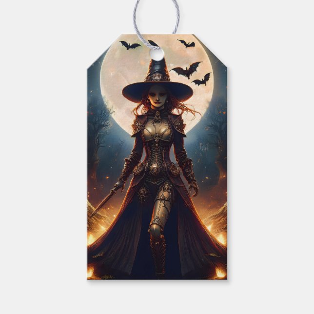 Halloween Steampunk Skogshäxa Presentetikett (Framsidan)