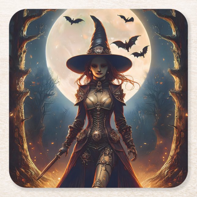 Halloween Steampunk Skogshäxa Underlägg Papper Kvadrat (Framsidan)