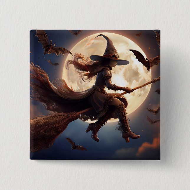 Halloween Steampunk Witch Moonlight Flight Knapp (Framsida)