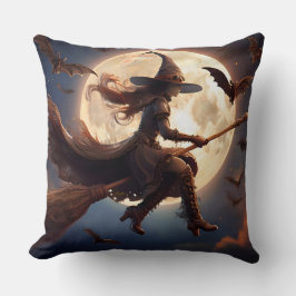Halloween Steampunk Witch Moonlight Flight Kudde