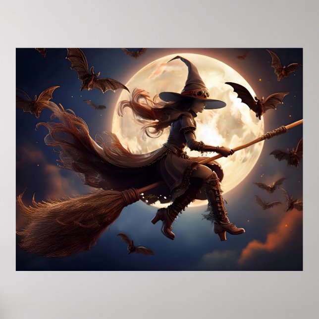 Halloween Steampunk Witch Moonlight Flight Poster (Framsidan)
