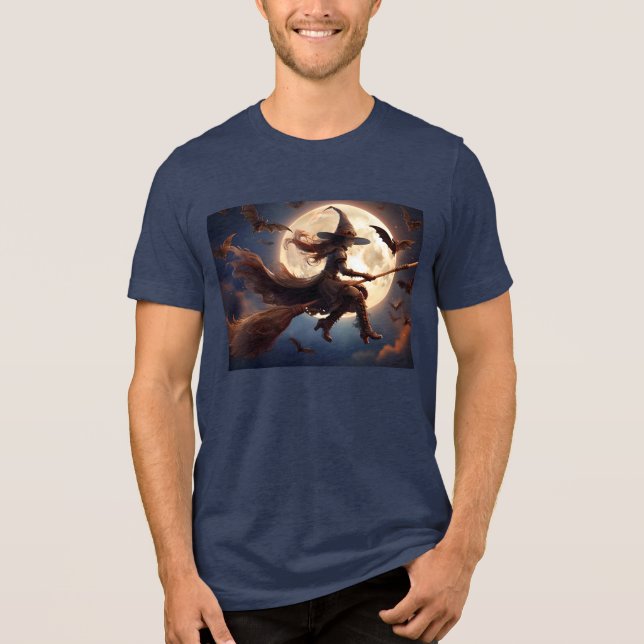 Halloween Steampunk Witch Moonlight Flight T Shirt (Framsida)