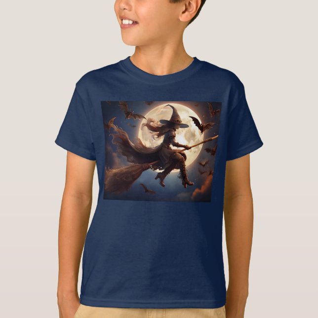 Halloween Steampunk Witch Moonlight Flight T Shirt (Framsida)