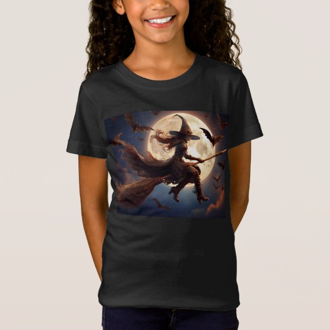 Halloween Steampunk Witch Moonlight Flight T Shirt (Framsida)