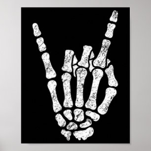 Halloween Sten Hand Sign Skeleton Rock N Roll Symb Poster