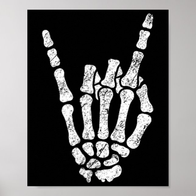 Halloween Sten Hand Sign Skeleton Rock N Roll Symb Poster (Framsidan)