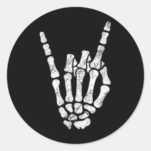 Halloween Sten Hand Sign Skeleton Rock N Roll Symb Runt Klistermärke
