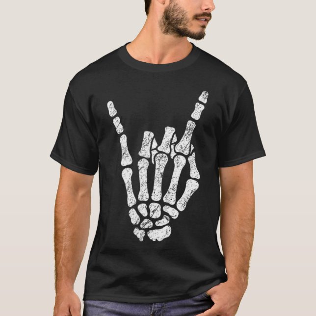 Halloween Sten Hand Sign Skeleton Rock N Roll Symb T Shirt (Framsida)