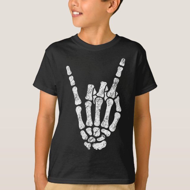 Halloween Sten Hand Sign Skeleton Rock N Roll Symb T Shirt (Framsida)