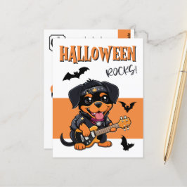 Halloween Sten Rottweiler Tecknad Spela Guitar Vykort
