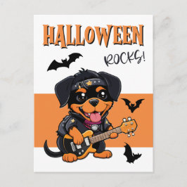 Halloween Sten Rottweiler Tecknad Spela Guitar Vykort