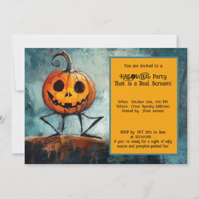 Halloween Stick Specter och grinning Pumpkin Inbjudningar (Framsida)