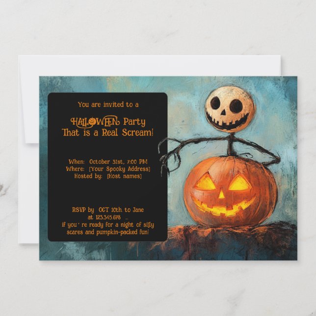 Halloween Stick Specter och grinning Pumpkin Inbjudningar (Framsida)