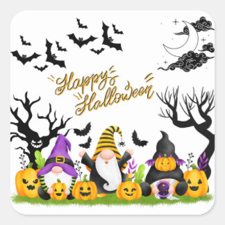 Halloween Sticker | HAPPY HALLOWEEN | Gnomes Fyrkantigt Klistermärke