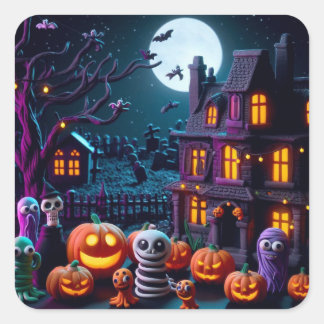 Halloween Stickers: Clayformation Roligt Fyrkantigt Klistermärke