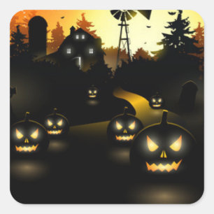 Halloween Stickers-Pumpkins Fyrkantigt Klistermärke