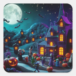 Halloween Stickers: Spooky Roligt Square Stickers Fyrkantigt Klistermärke