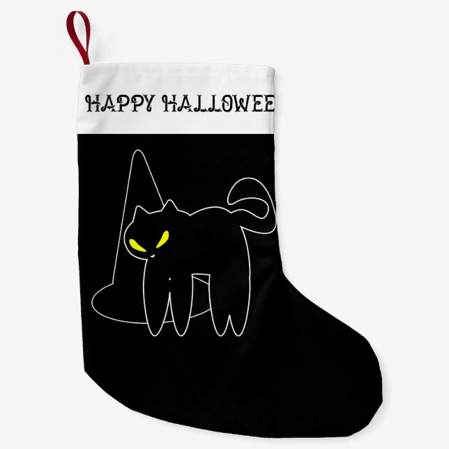 Halloween Stocking | Svart Katt och Hat Liten Julstrumpa (Framsidan)
