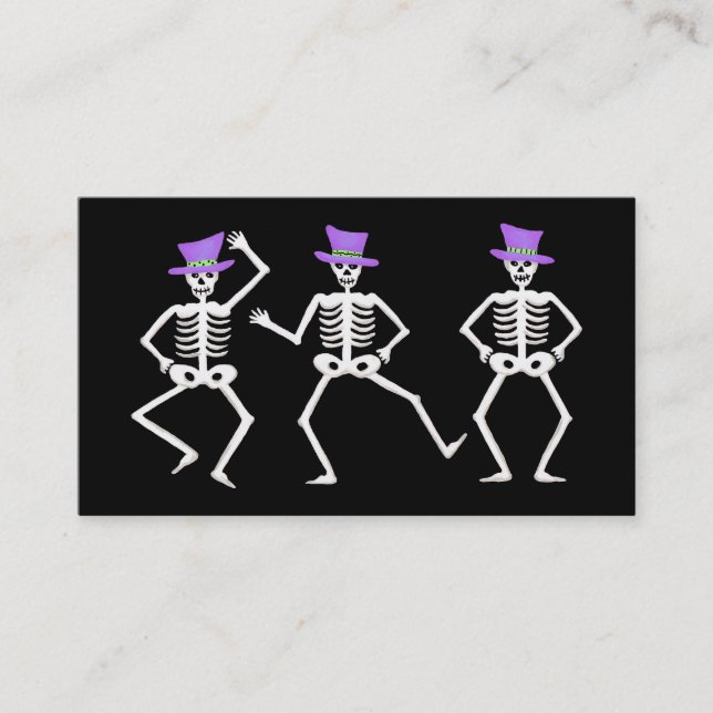 Halloween Stollig Dancing Skeletons Lila Top hat Visitkort (Framsida)