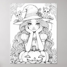 Halloween Stollig: Pumpkin Cats on Hat Coloring Poster