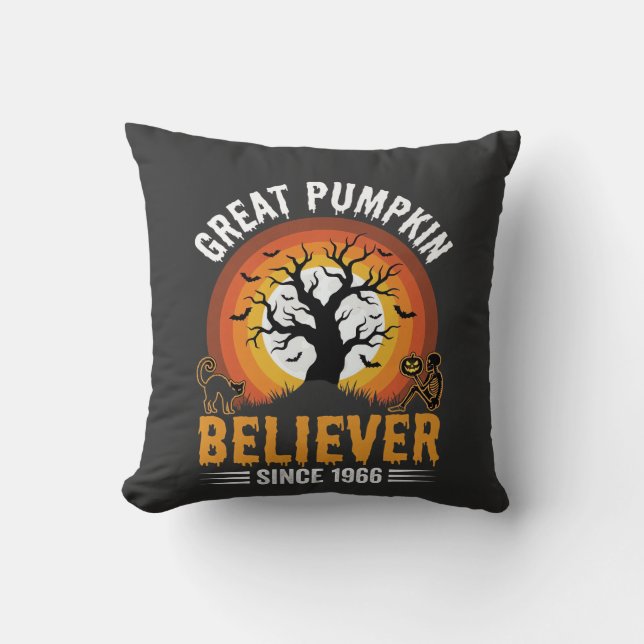 Halloween Stora Pumpa Troende Retro Skelett Kudde (Framsida)